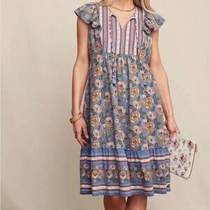 Matilda Jane Dress Blue Floral Heart to Heart Pasture Knee Length size L